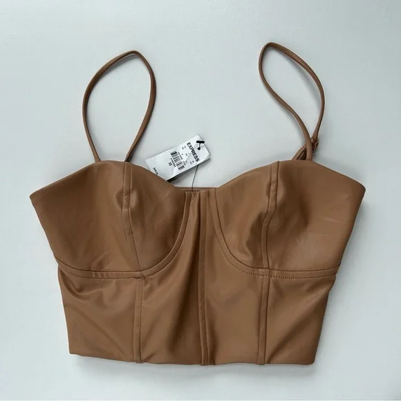 Faux Leather Halter Corset Bustier Crop Top NWT Size XS - Picture 2 of 9